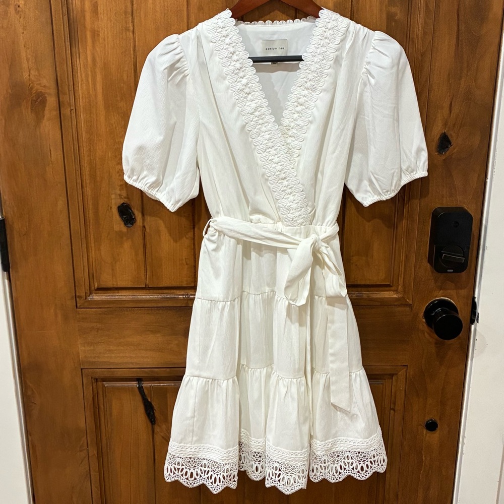 Adelyn Rae Trim Connie White Lace Trim Mini Dress Cottagecore Puff Sleeve Small